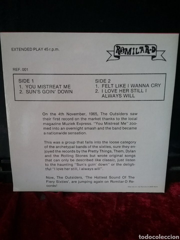Discos de vinilo: OUTSIDERS 1965 ROMILARD -D 1988 - Foto 2