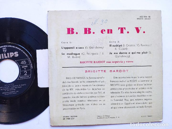 Discos de vinilo: BRIGITTE BARDOT - EP Spain PS - EX * B.B. EN TV * L APPAREIL A SOUS / LA MADRAGUE / EL CUCHIPE + 1 - Foto 2 - 234944060