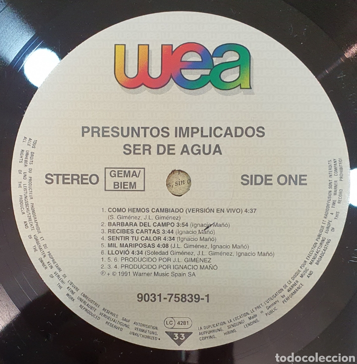 Discos de vinilo: Lp Presuntos Implicados - Ser de agua - Foto 3
