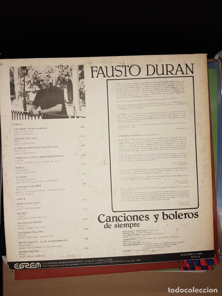 Discos de vinilo: FAUSTO DURAN - CANCIONES Y BOLEROS DE SIEMPRE - CUBA - Foto 2
