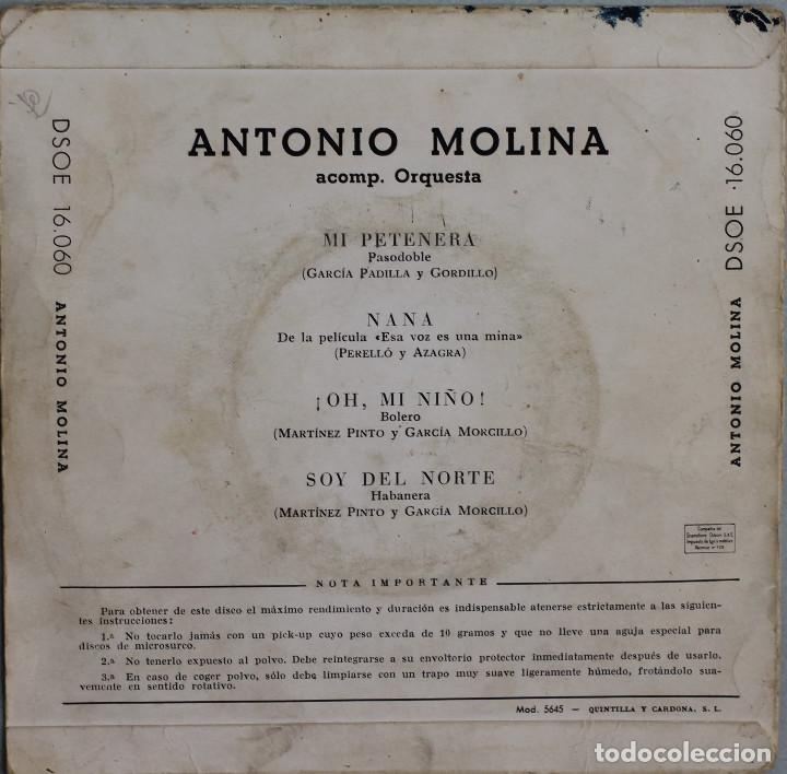 Discos de vinilo: ANTONIO MOLINA//MI PETENERA+3//EP//ODEON - Foto 2