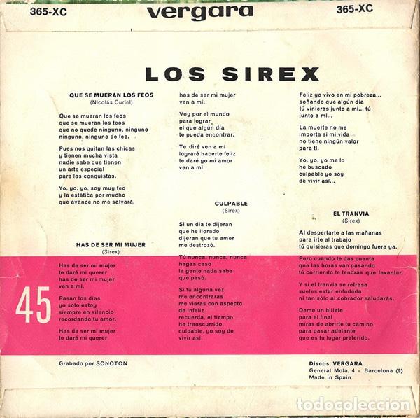 Discos de vinilo: Que Se Mueran Los Feos - Los Sirex - Foto 2
