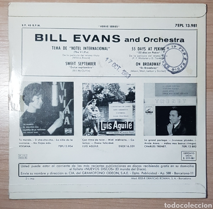 Discos de vinilo: Bill Evans y Orquesta Hotel internacional E.p. - Foto 2