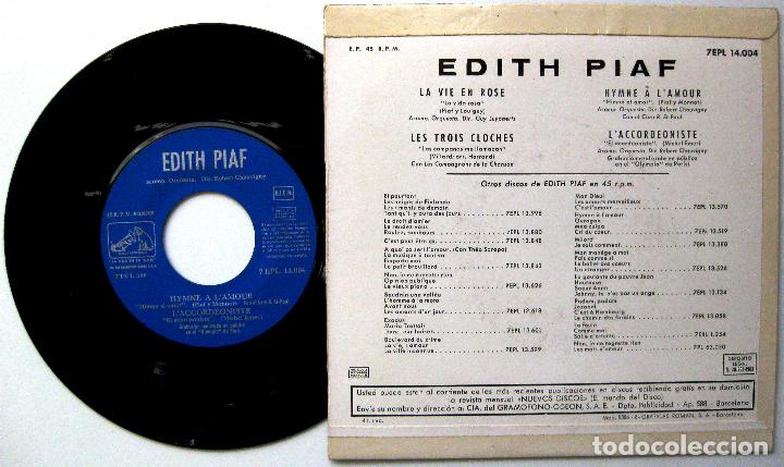 Discos de vinilo: Edith Piaf - La Vie En Rose +3 - EP La Voz De Su Amo 1963 BPY Como Nuevo - Foto 2 - 238205140
