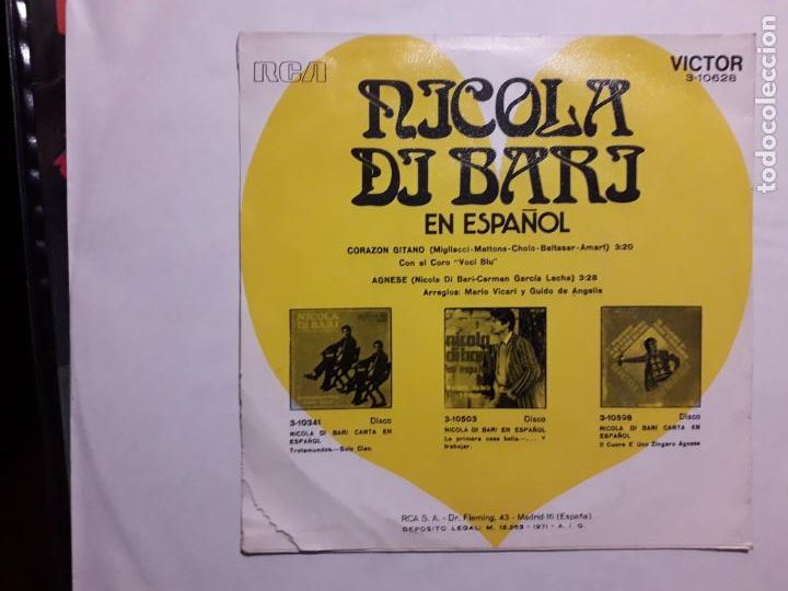 Discos de vinilo: Nicola di bari - corazon gitano + agnese - Foto 2