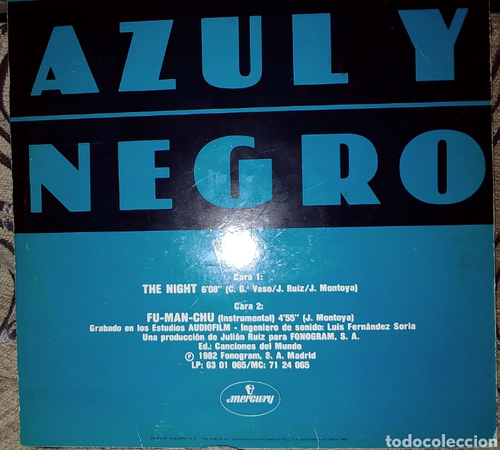 Discos de vinilo: Azul y Negro, maxi single. La Noche (versi&oacute;n extendida) y Fu-man-chu - Foto 2