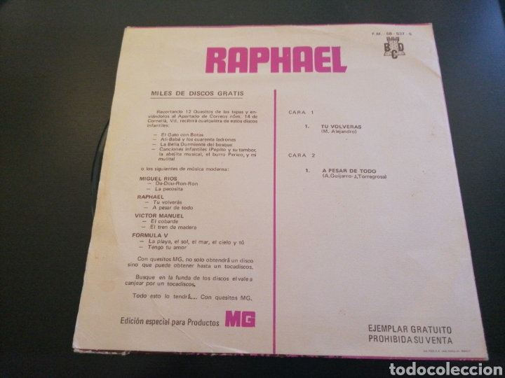 Discos de vinilo: Raphael - Tu Volver&aacute;s - Foto 2