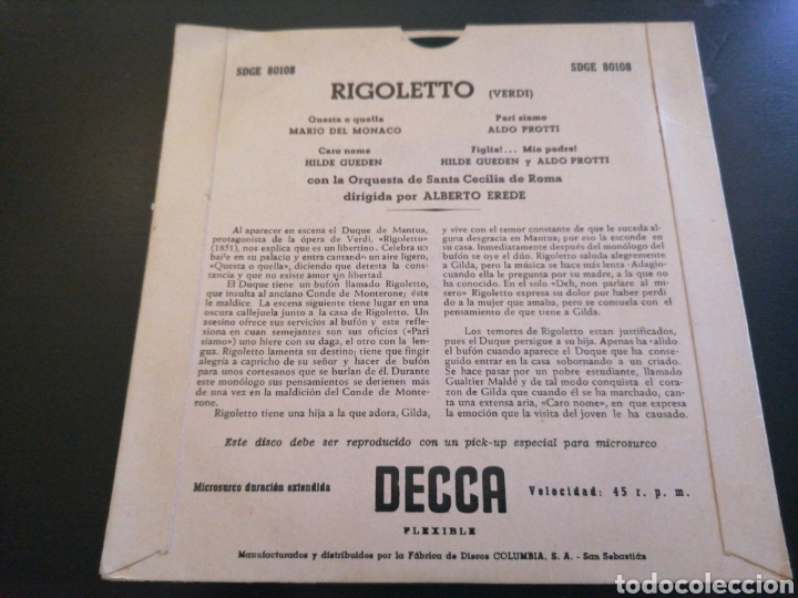 Discos de vinilo: Rigoletto - Hilde Gueden, Mario del M&oacute;naco, Aldo Protti - Foto 2