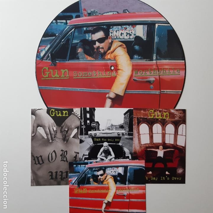 Discos de vinilo: GUN - SOMETHING WORTHWHILE - EUROPE MAXI SINGLE 1995 + 4 POSTALES- COMO NUEVO. - Foto 1