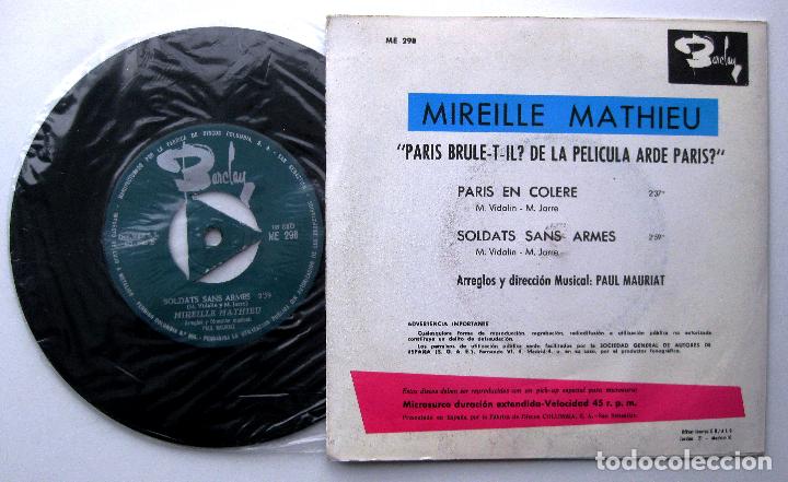 Discos de vinilo: Mireille Mathieu - Paris En Col&egrave;re - Single Barclay 1966 BPY - Foto 2