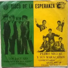 Discos de vinilo: LOS JAGUARS. TRISTEZA EN TUS OJOS/ PEDRO MIGUEL Y SUS MARACAIBOS: COMENTARIO EN EL SOLAR. PERU 1972. Lote 243094625