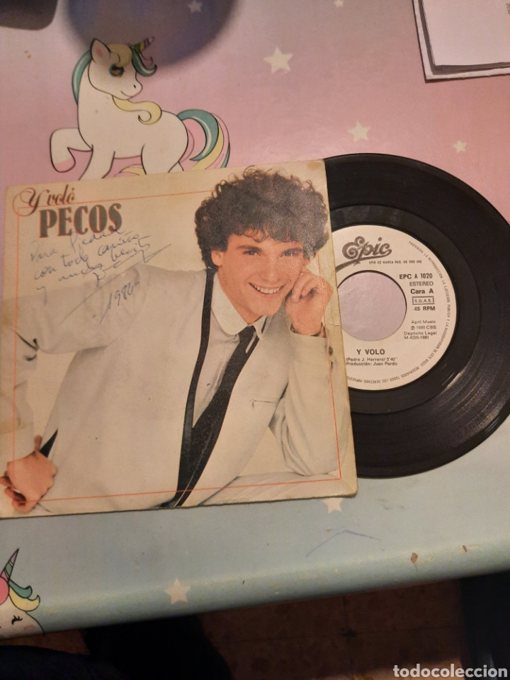 Discos de vinilo: Aut&oacute;grafo de Joaqu&iacute;n Luqui en single de los Pecos - Foto 3