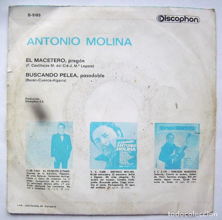 Discos de vinilo: ANTONIO MOLINA. SINGLE. - Foto 2