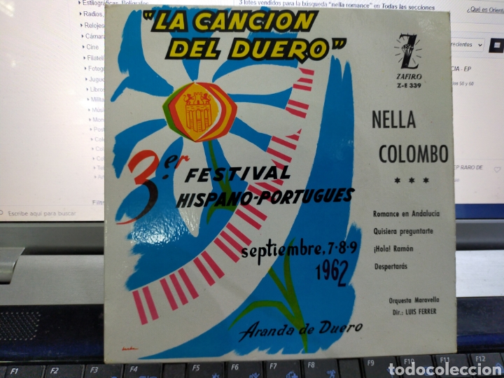 Disques de vinyle: Nella Colombo solo la carpeta del EP la canci&oacute;n del Duero romance en Andalucia + 3 Espa&ntilde;a 1962