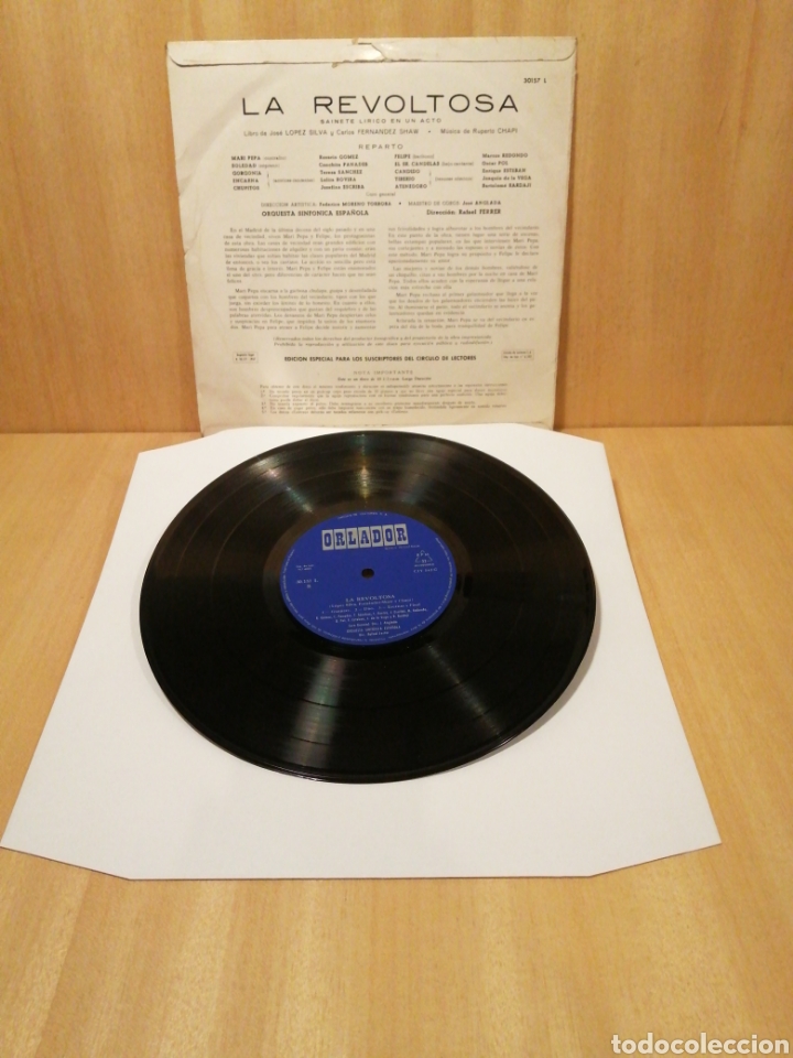 Discos de vinilo: Ruperto Chapi. La Revoltosa. Rafael Ferrer. Disco 10 pulgadas. - Foto 2