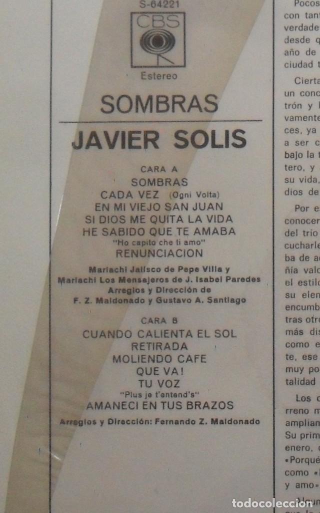 Discos de vinilo: LP - JAVIER SOLIS - SOMBRAS - CBS - 1970 - Foto 2