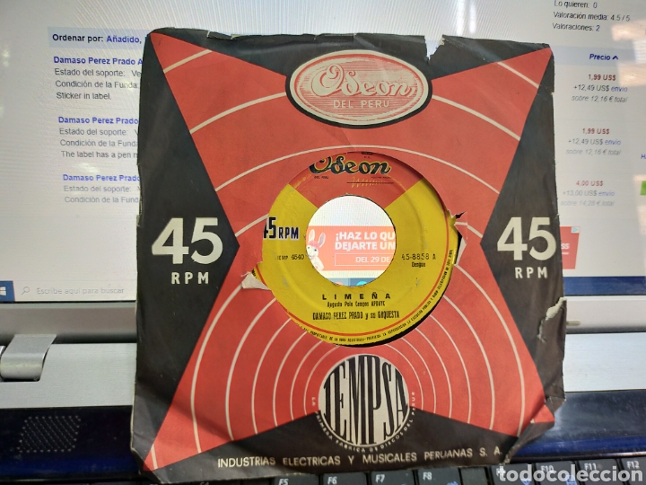 Disques de vinyle: D&aacute;maso P&eacute;rez Prado single lime&ntilde;a / dengue num.6 Per&uacute; 1964