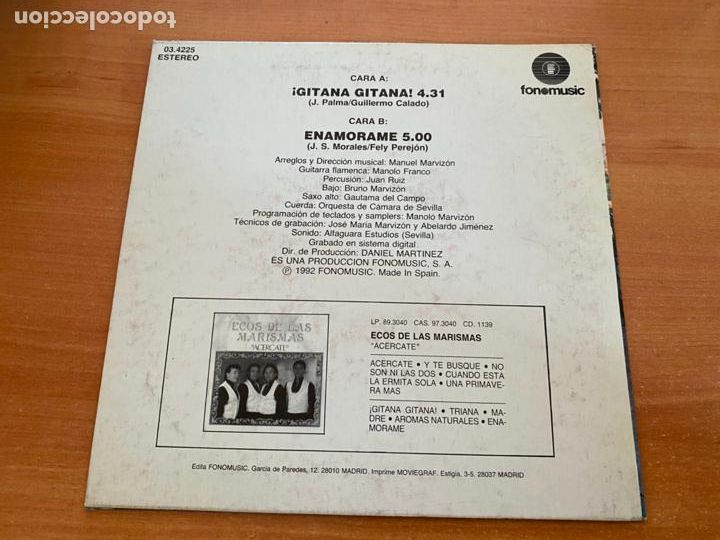 Discos de vinilo: ECOS DE LAS MARISMAS (GITANA GITANA) SINGLE 1992 (EPI21) - Foto 3