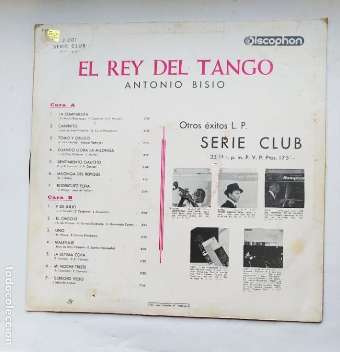 Discos de vinilo: ANTONIO BISIO. El rey del tango. LP. TDKDA66 - Foto 2