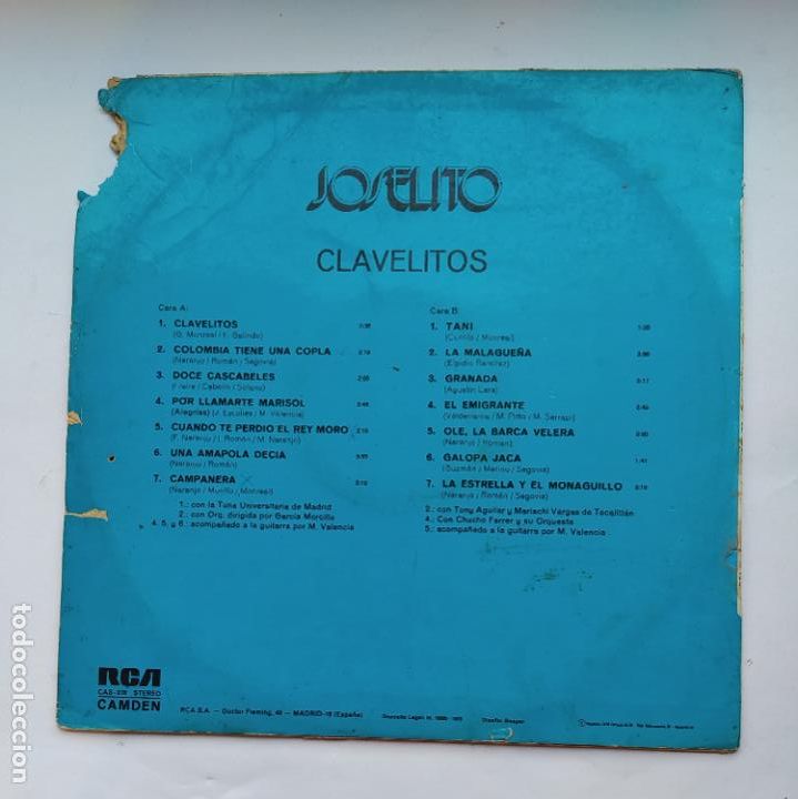 Discos de vinilo: JOSELITO. CLAVELITOS. LP. TDKDA66 - Foto 2
