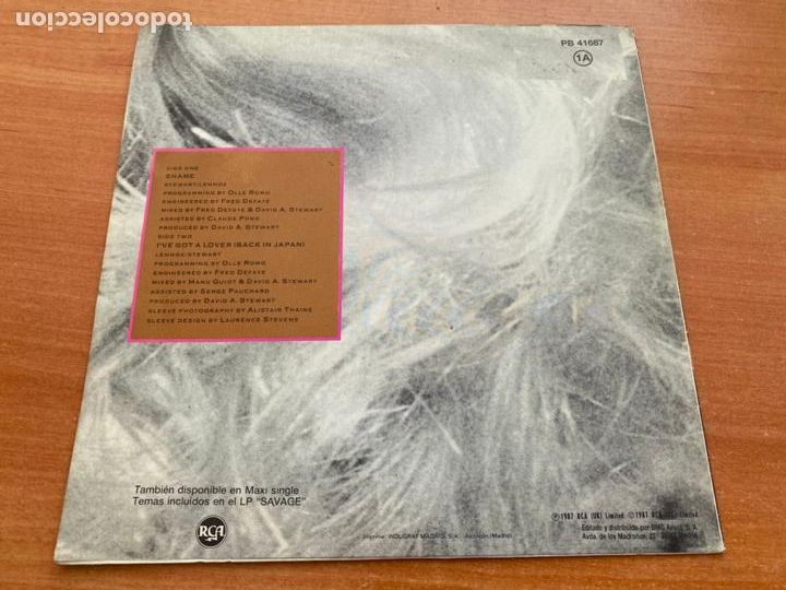 Discos de vinilo: EURYTHMICS (SHAME) SINGLE ESPA&Ntilde;A 1987 (EPI21) - Foto 3