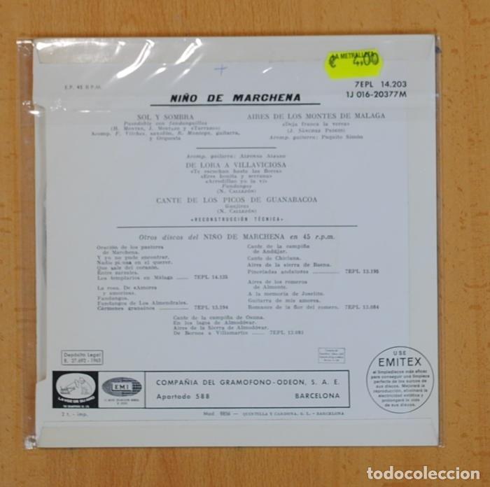 Discos de vinilo: NI&Ntilde;O DE MARCHENA - SOL Y SOMBRA + 3 - EP - Foto 3
