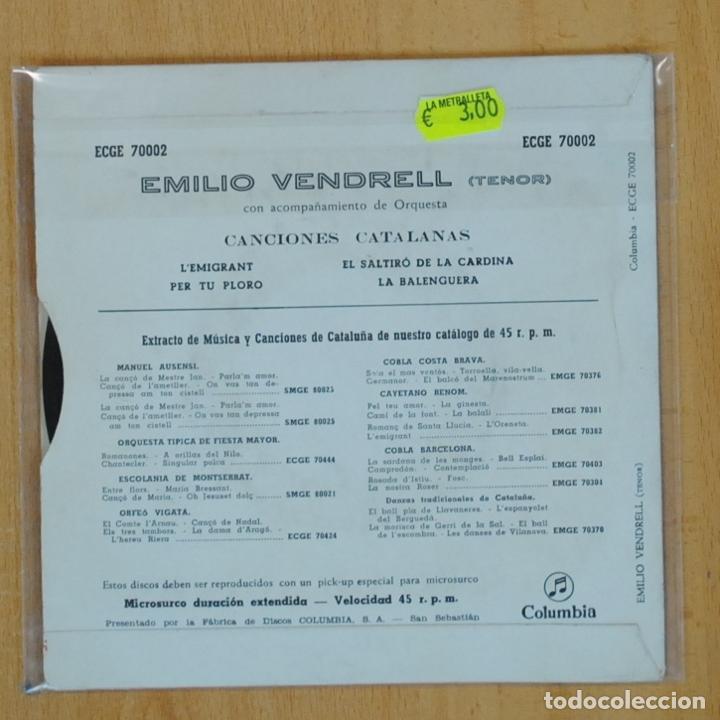 Discos de vinilo: EMILIO VENDRELL - CANCIONES CATALANAS - EP - Foto 3