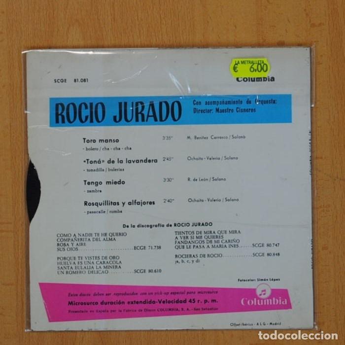 Discos de vinilo: ROCIO JURADO - TORO MANSO + 3 - EP - Foto 3