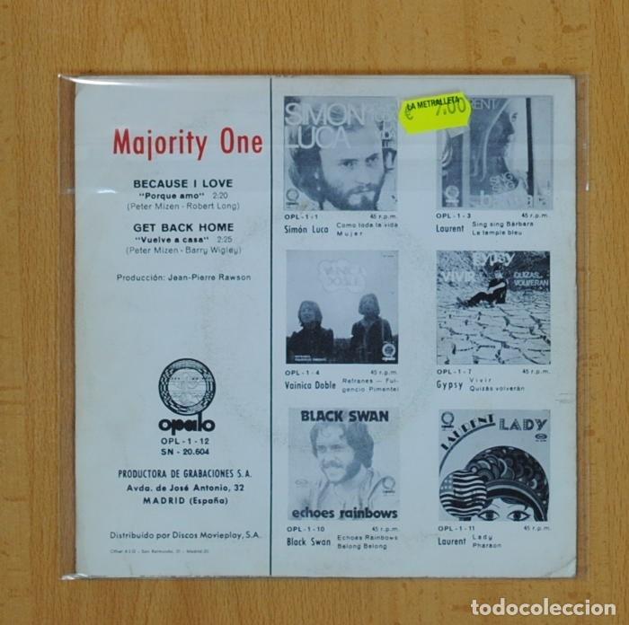 Discos de vinilo: MAJORITY ONE - BECAUSE I LOVE / GET BACK HOME - SINGLE - Foto 3