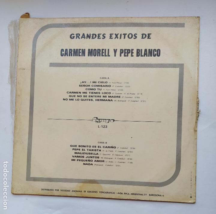 Discos de vinilo: Grandes Exitos de Carmen Morell y Pepe Blanco. LP. TDKDA66 - Foto 2
