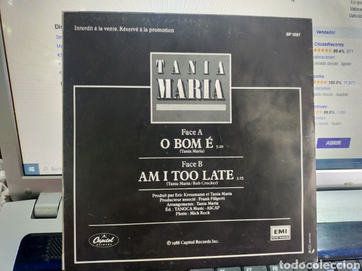 Discos de vinilo: Tania Mar&iacute;a single o bom e Francia 1988 - Foto 2
