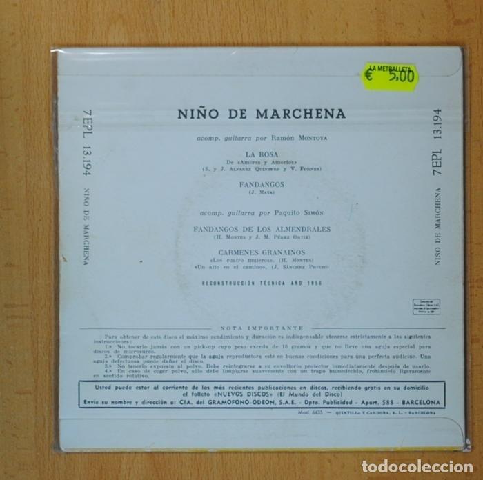 Discos de vinilo: NI&Ntilde;O DE MARCHENA - LA ROSA + 3 -EP - Foto 3