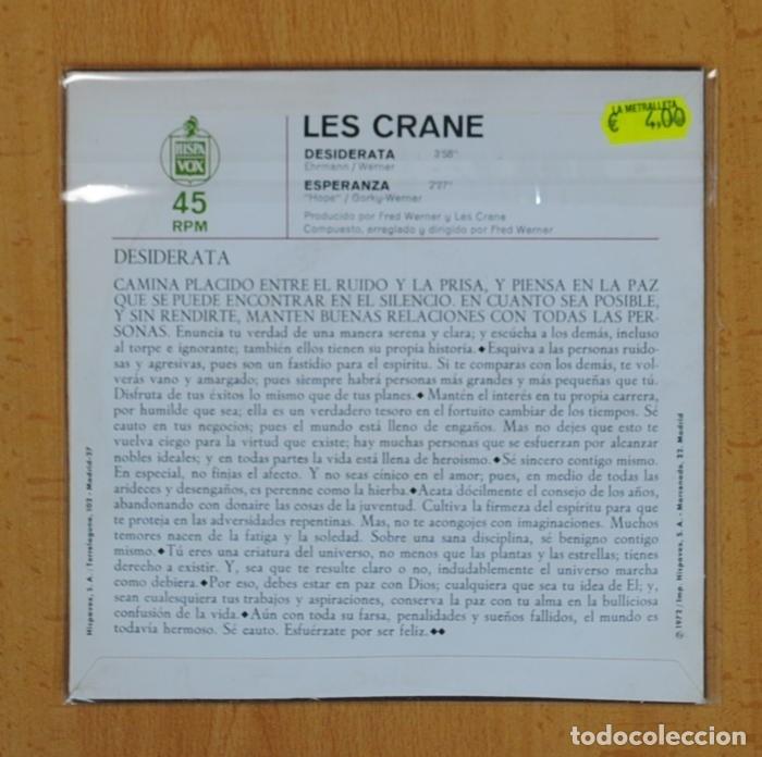 Discos de vinilo: LES CRANE - DESIDERATA / ESPERANZA - SINGLE - Foto 3