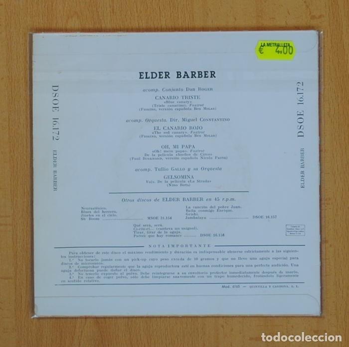 Discos de vinilo: ELDER BARBER - CANARIO TRISTE + 3 - EP - Foto 3