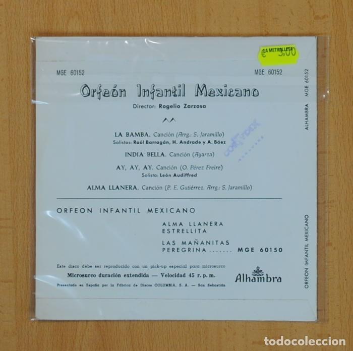 Discos de vinilo: ORFEON INFANTIL MEXICANO - LA BAMBA + 3 - EP - Foto 3