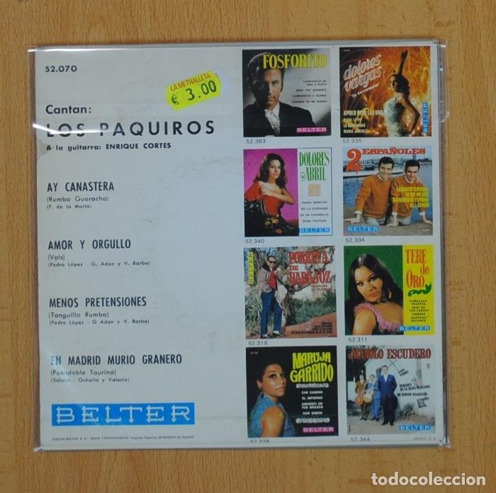 Discos de vinilo: LOS PAQUIROS - AY CANASTERA + 3 - EP - Foto 3