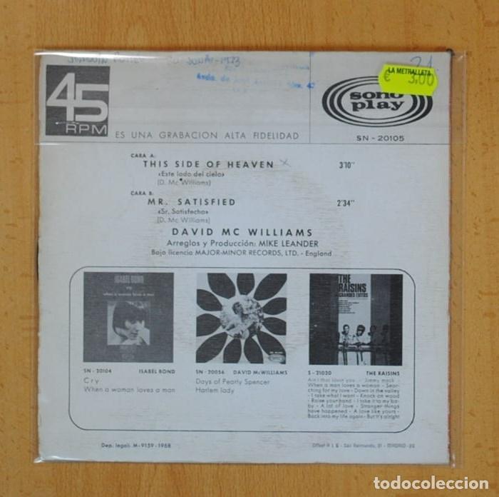Discos de vinilo: DAVID MC WILLIAMS - ESTE LADO DEL CIELO / SR. SATISFECHO - SINGLE - Foto 3