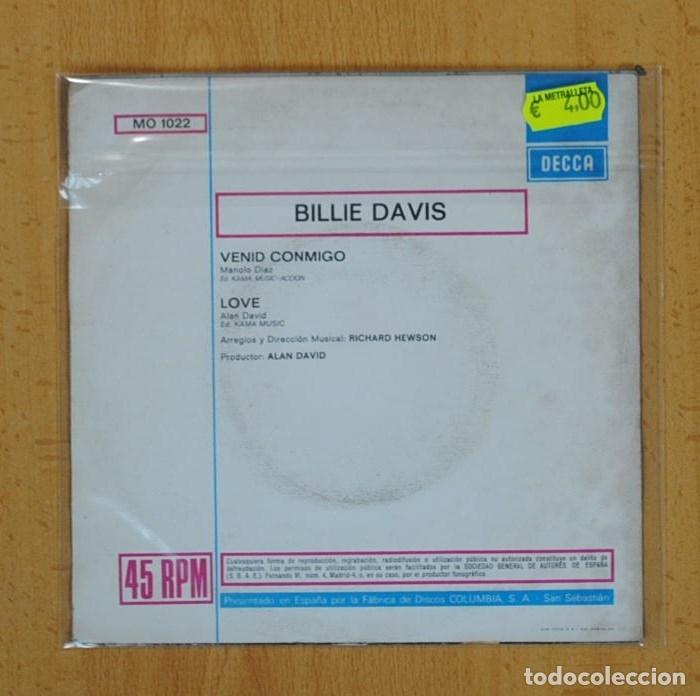 Discos de vinilo: BILLIE DAVIS - VENID CONMIGO / LOVE - SINGLE - Foto 3