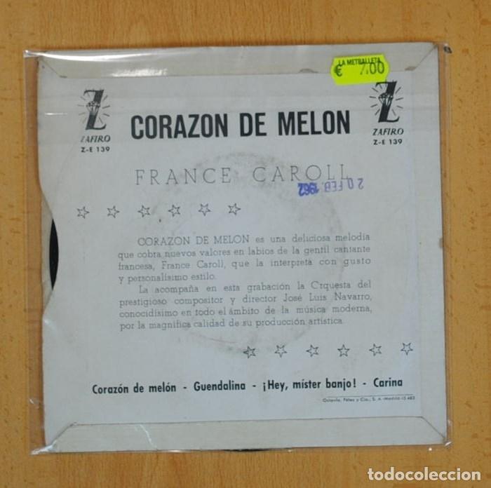 Discos de vinilo: FRANCE CAROL - CORAZON DE MELON + 3 - EP - Foto 3
