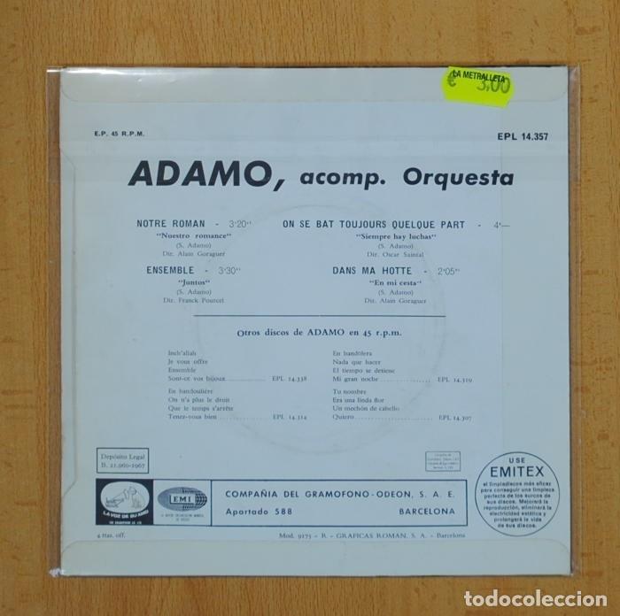 Discos de vinilo: ADAMO - NOTRE ROMAN +3 - EP - Foto 3