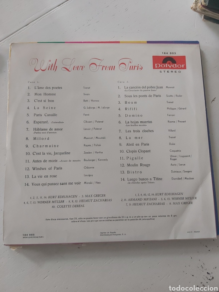 Discos de vinilo: WITH LOVE FROM PARIS. - Foto 2