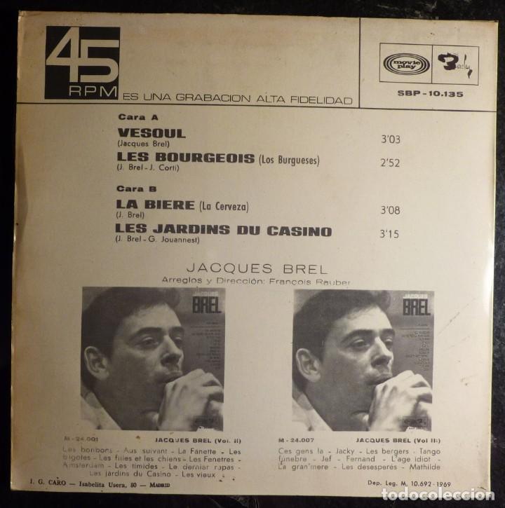 Discos de vinilo: JACQUES BREL // VESOUL+3// 1969 // EP - Foto 2