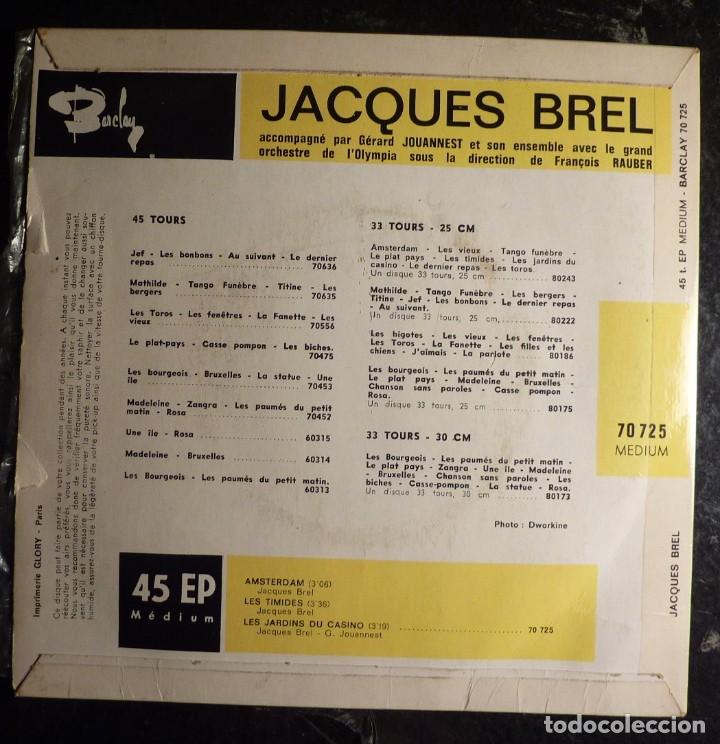 Discos de vinilo: JACQUES BREL // AMSTERDAN+3// FRANCIA // 1964 // EP - Foto 2