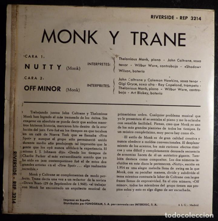 Discos de vinilo: THELONIOUS MONK AND JOHN COLTRANE //NUTTY // 1964 // SINGLE - Foto 2