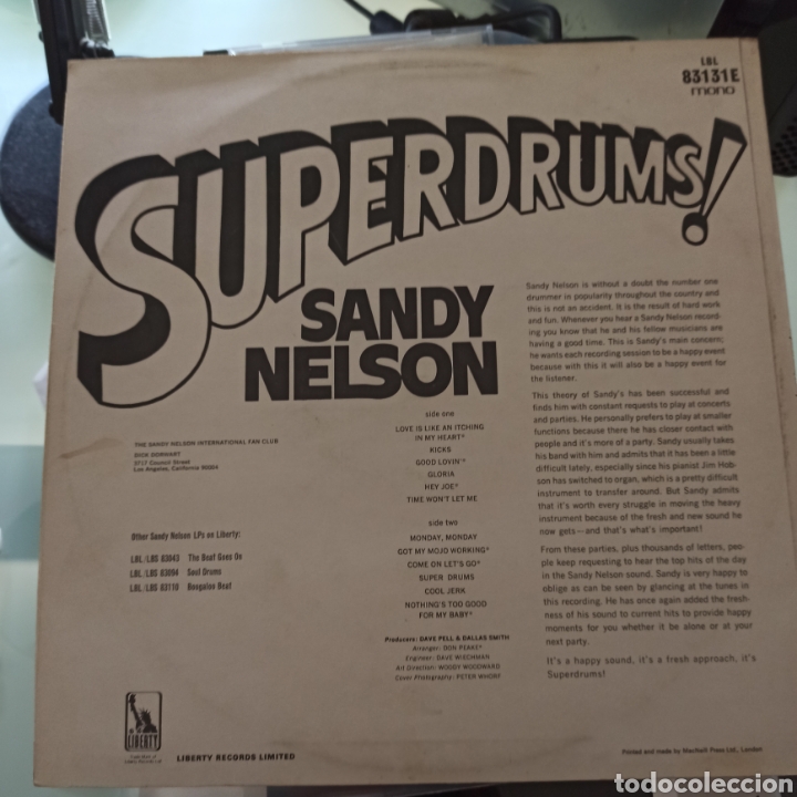 Discos de vinilo: Sandy Nelson - Superdrums! (Liberty, UK) - Foto 2