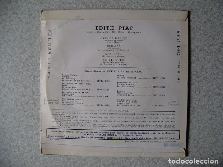 Discos de vinilo: EDITH PIAF.HIMNO AL AMOR + 3...EX - Foto 2