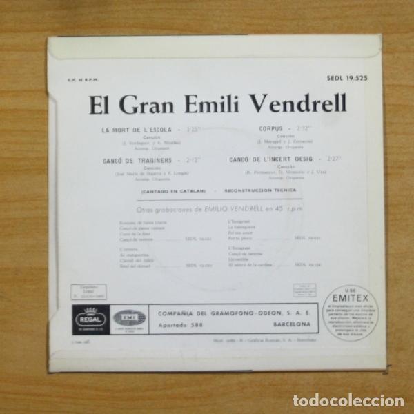 Discos de vinilo: EMILI VENDRELL - LA MORT DE L&acute;ESCOLA + 3 - EP - Foto 3