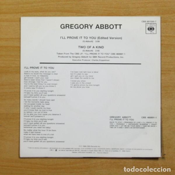Discos de vinilo: GREGORY ABBOTT - I&acute;LL PROVE IT TO YOU - SINGLE - Foto 3