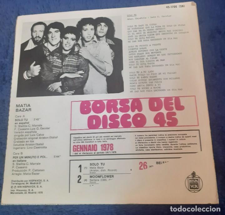 Discos de vinilo: Disco single de Matia Bazar Solo tu - Foto 3