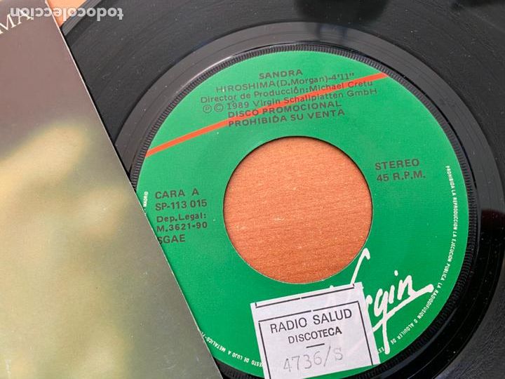 Discos de vinilo: SANDRA (HIROSHIMA) SINGLE 1990 PROMO (EPI22) - Foto 2